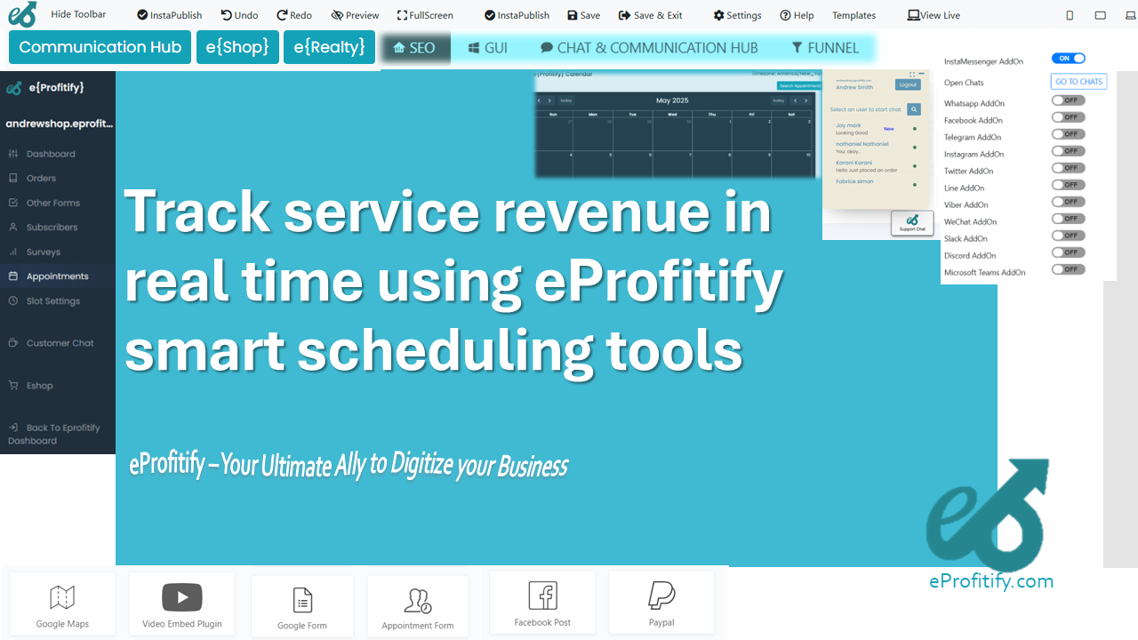 Track service revenue in real time using eProfitify smart scheduling tools